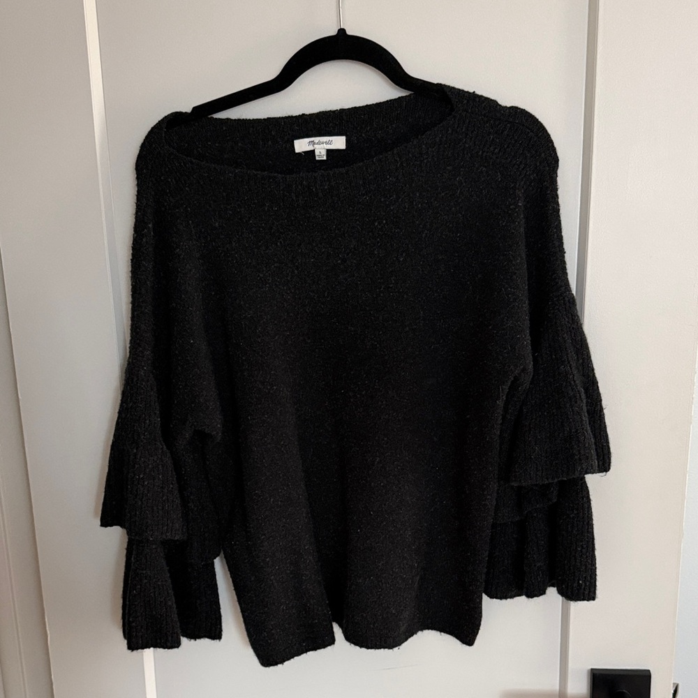 Madewell Black Ruffle Sleeve Sweater